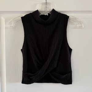 Black Sleeveless Ribbed Turtle Neck Crop Top
